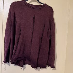 UMGEE Women's Maroon Two Time Color  Distressed Sweater Size Large
